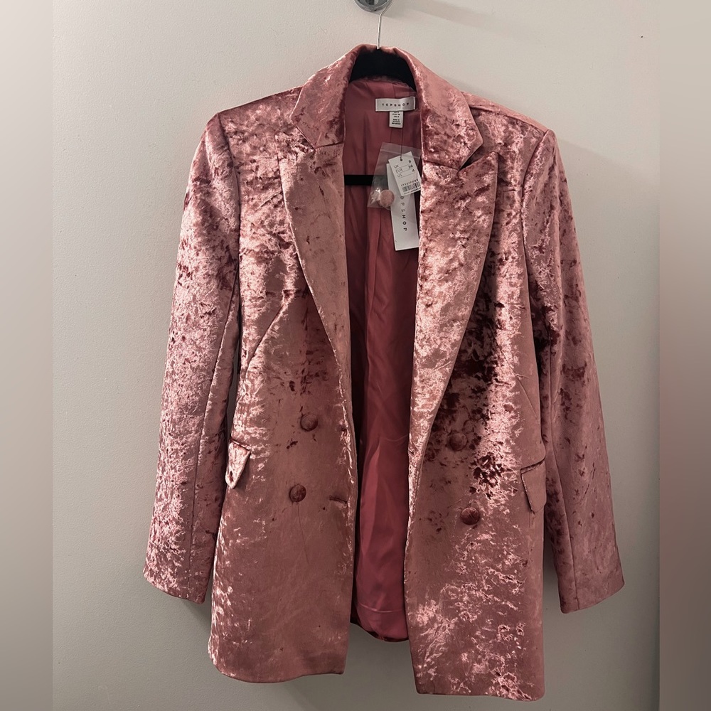 Topshop pink crushed velvet blazer, new with tags, size 4